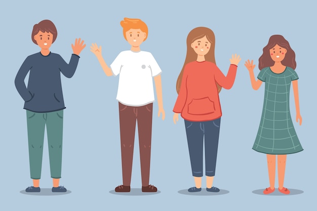 Free vector young people waving hand