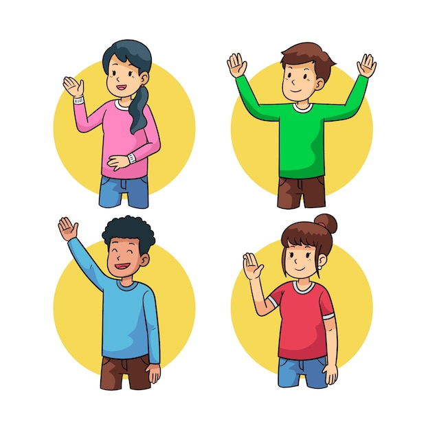 Free vector young people waving hand