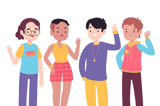 Free vector young people waving hand