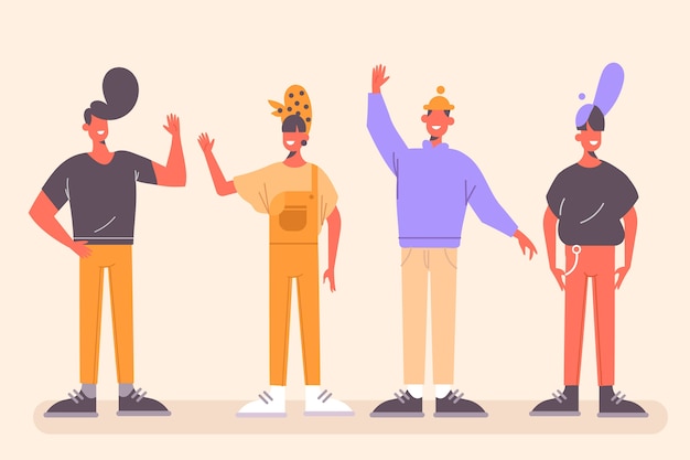 Free vector young people with hands up