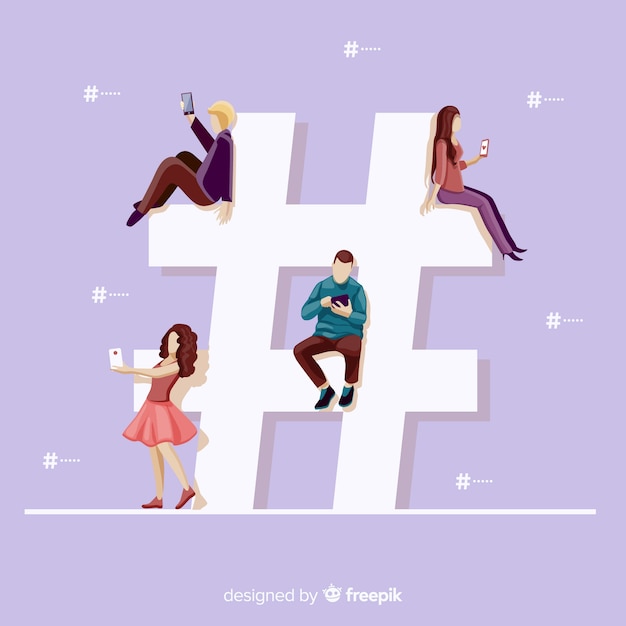 Free vector young people with hashtag symbol