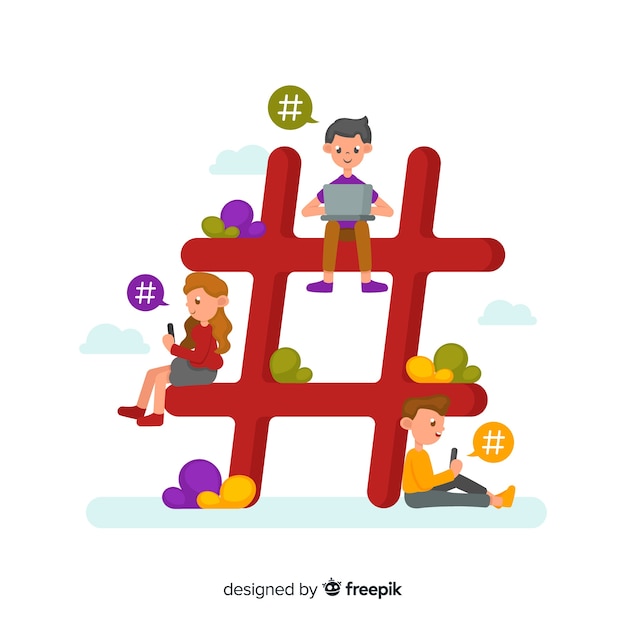 Free vector young people with hashtag symbol