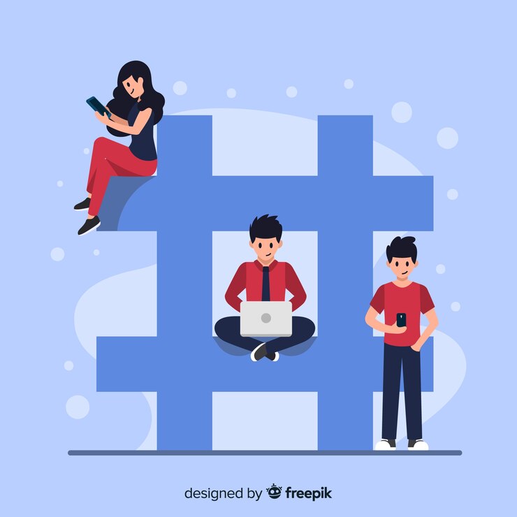 Free Vector young people with hashtag symbol