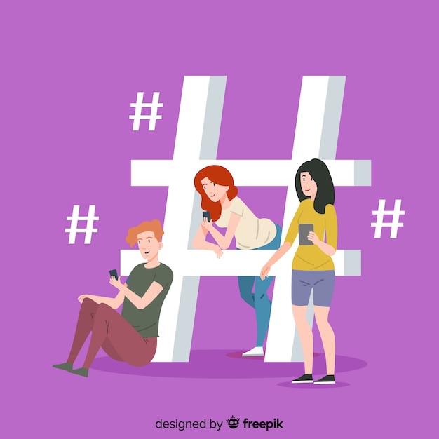 Young people with hashtag symbol