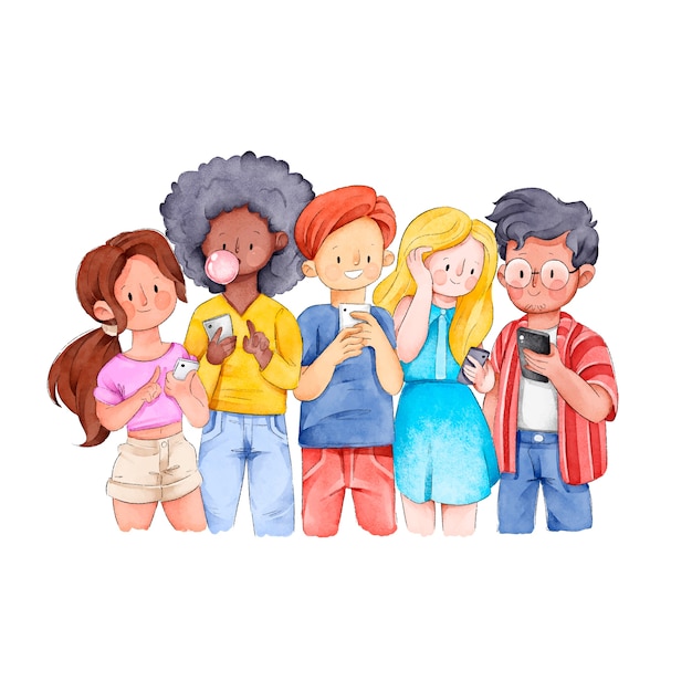 Бесплатное векторное изображение Молодые люди с технологическими устройствами