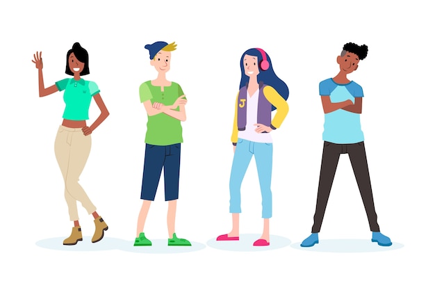 Free vector young people with trendy clothes