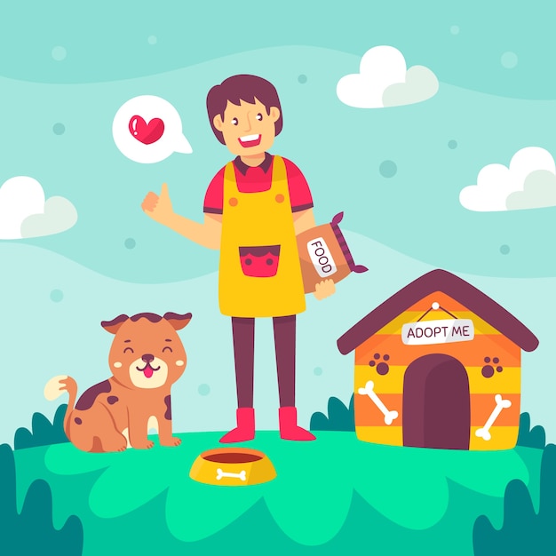 Free vector young person being happy adopting a dog