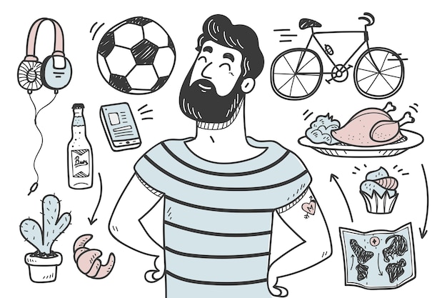 Young person with hobbies and interests illustrated