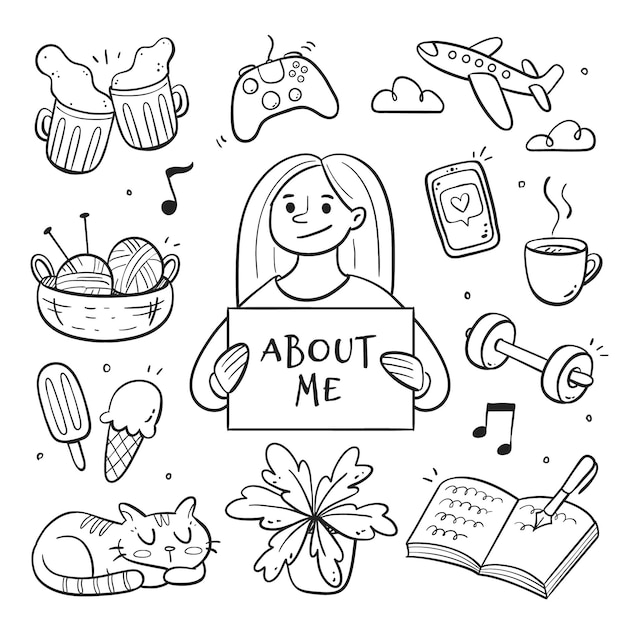 Young person with hobbies and interests illustrated