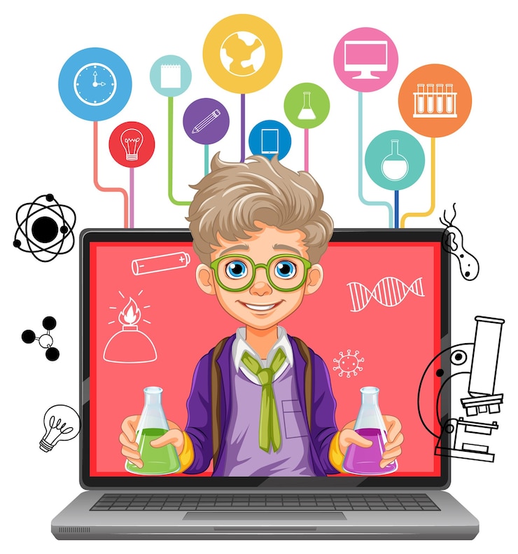 Free Vector young scientist with lab equipment