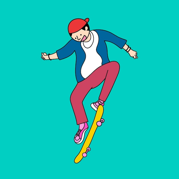 Free vector young skateboarder character on green background vector