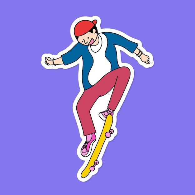若いスケートボーダーのキャラクターステッカーベクトル