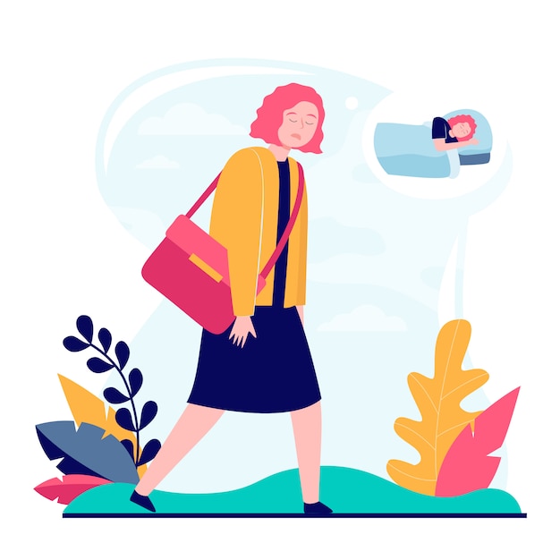 Free vector young sleepy woman going to work