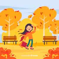Free vector young woman on autumn park