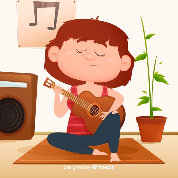 Young woman enjoying her hobby flat design