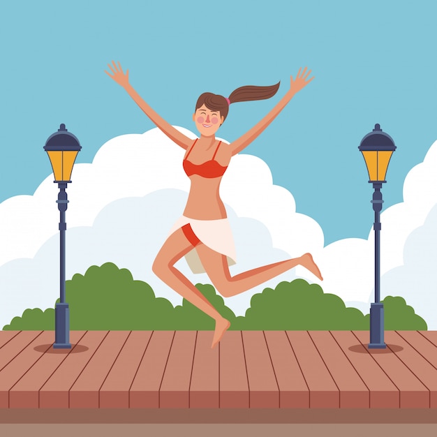 Бесплатное векторное изображение Молодая женщина наслаждается летом
