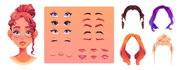 Free vector young woman face construction set