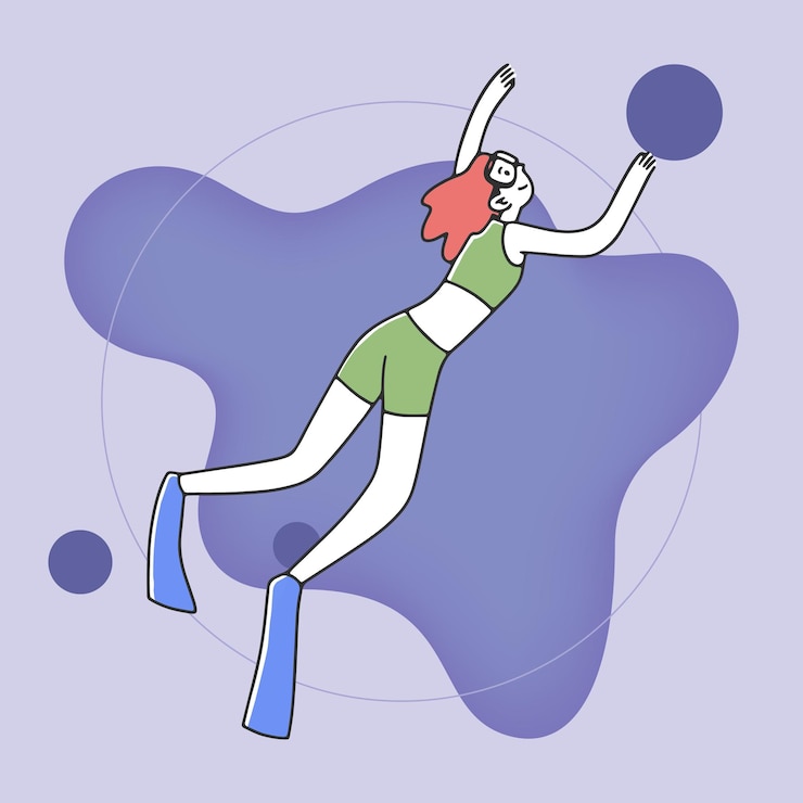 Free Vector young woman in goggles and flippers swimming