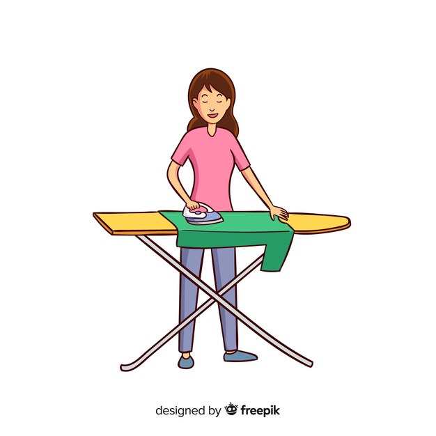 Young woman ironing her clothes