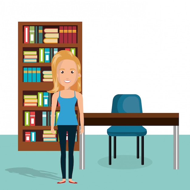 Free vector young woman in the library character scene