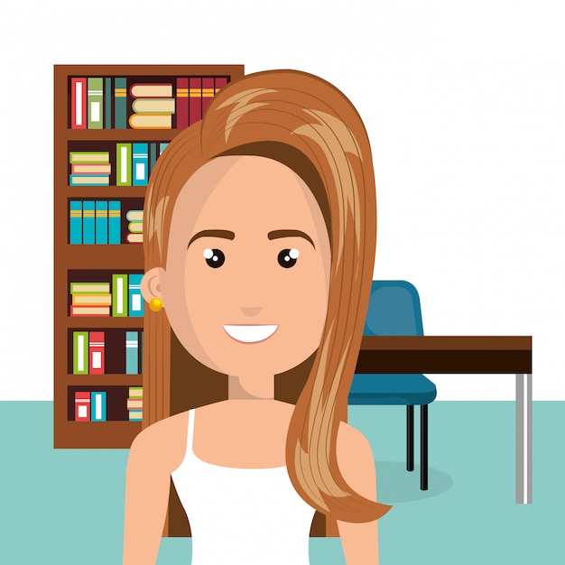 Young woman in the library character scene