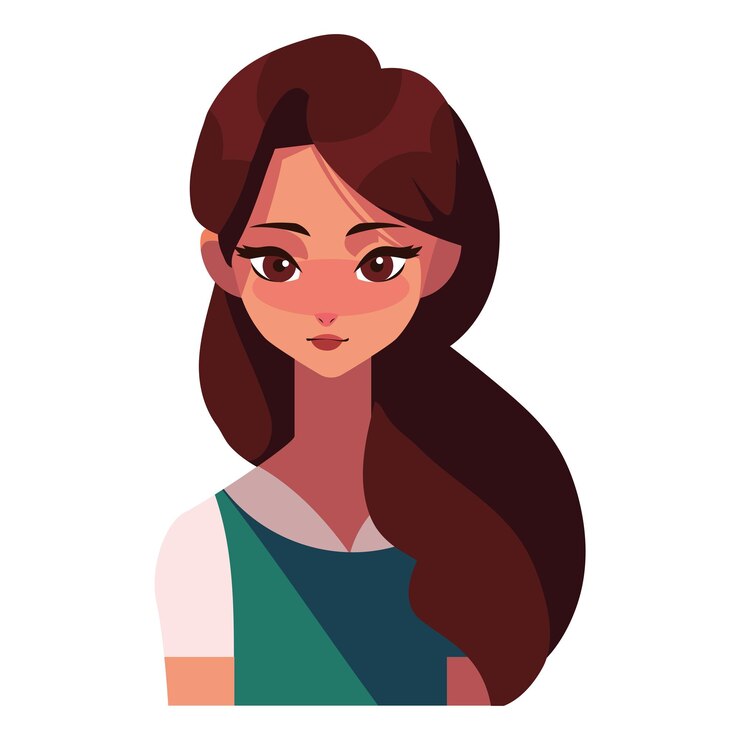 무료 Vector 젊은 여자 긴 머리 문자 아이콘 절연