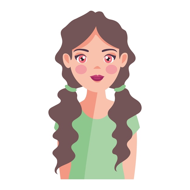 Free vector young woman long hair with pony tails