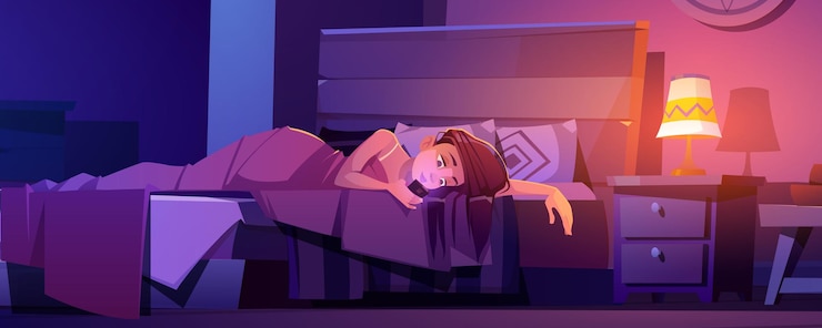 Free Vector young woman lying in bed with cellphone in hands