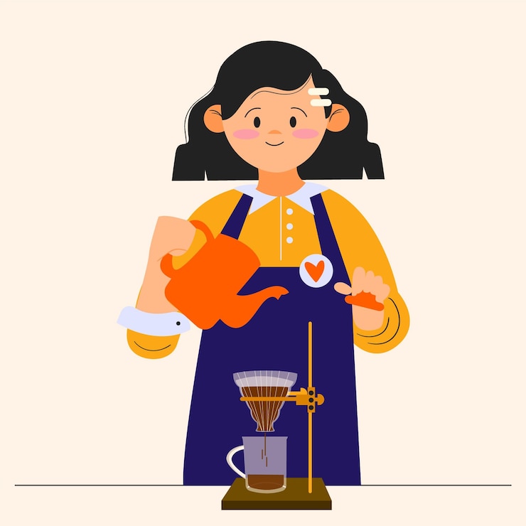 Бесплатный Вектор молодая женщина, делающая кофе