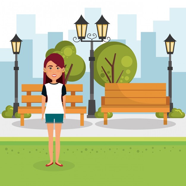 Free vector young woman outside house