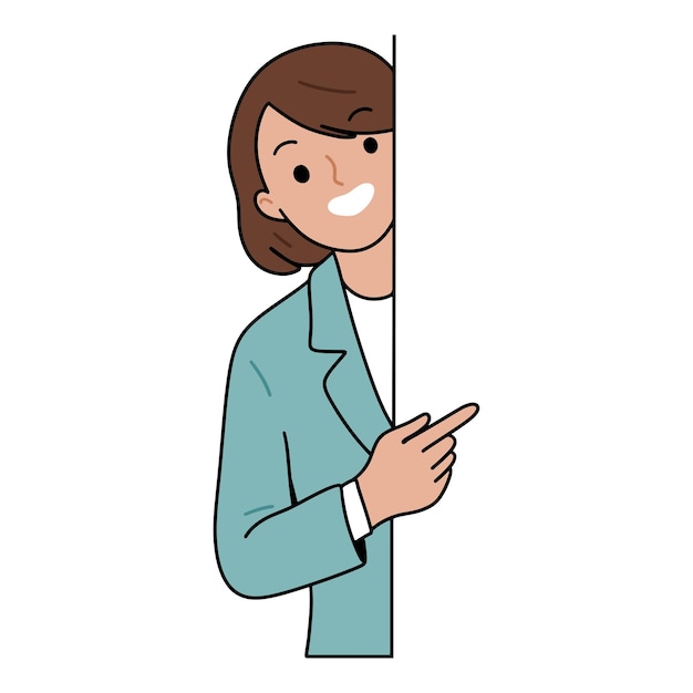 Free vector young woman peeking out from behind the wall