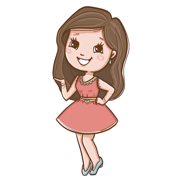 Free vector young woman in pink dress smiling