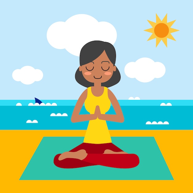 Free vector young woman practicing yoga in lotus pose.