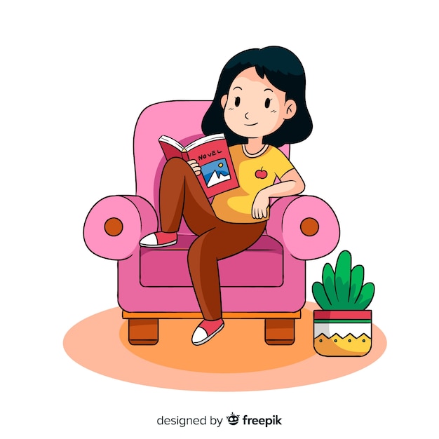 Free vector young woman reading a book