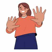 Бесплатное векторное изображение Молодая женщина сопротивлялась обеими руками с испуганным лицом
