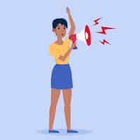 Free vector young woman screaming with a megaphone