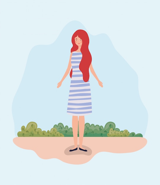 Free vector young woman standing in the camp