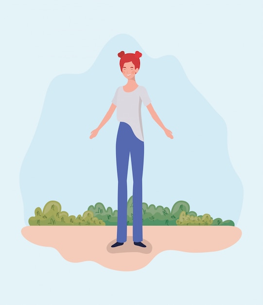 Free vector young woman standing in the camp