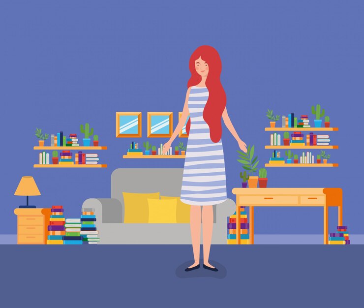 Free Vector young woman standing in the living room