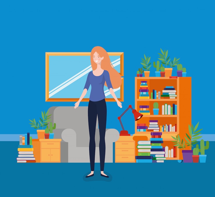 Free Vector young woman standing in the living room