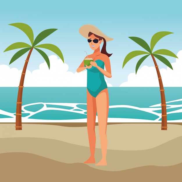 Free vector young woman in swimsuit cartoon