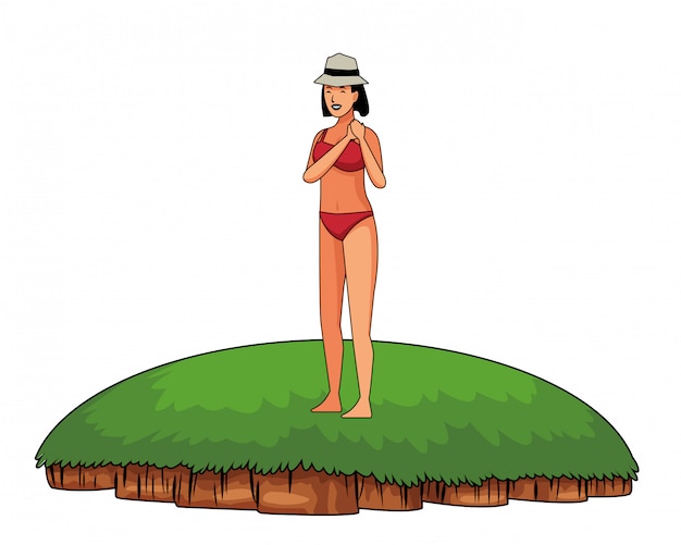 Free vector young woman in swimsuit cartoon