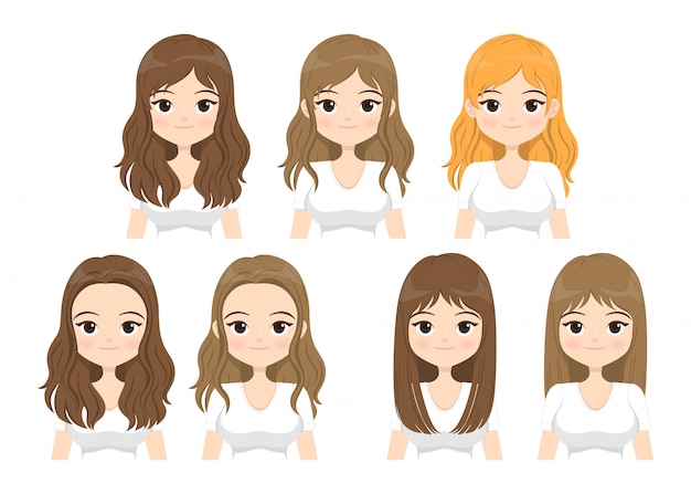 Young woman with different hair styles isolated.