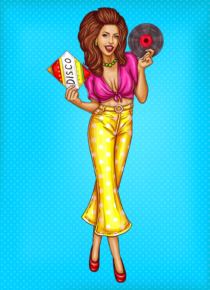 Free Vector young woman with disco vinyl record pop art