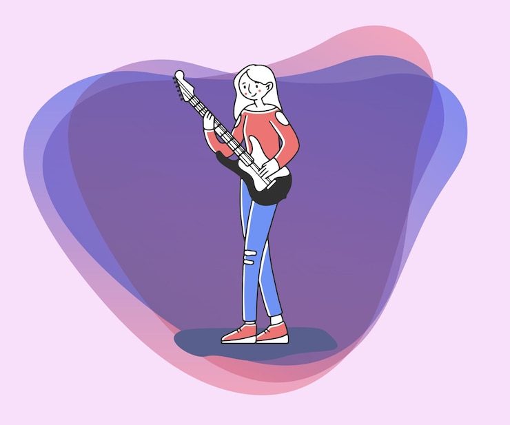 Free Vector young woman with electric guitar flat vector illustration