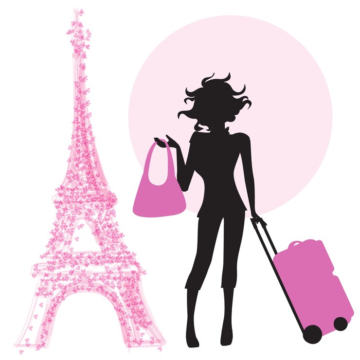 Free Vector  young woman with suitcase in paris