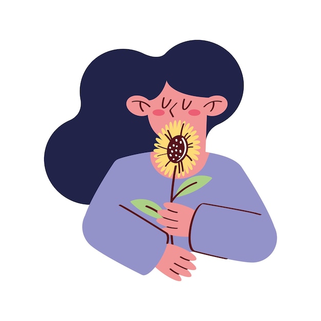 Free vector young woman with sunflower