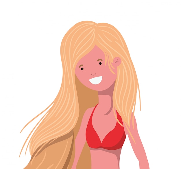 Free vector young woman with swimsuit on white