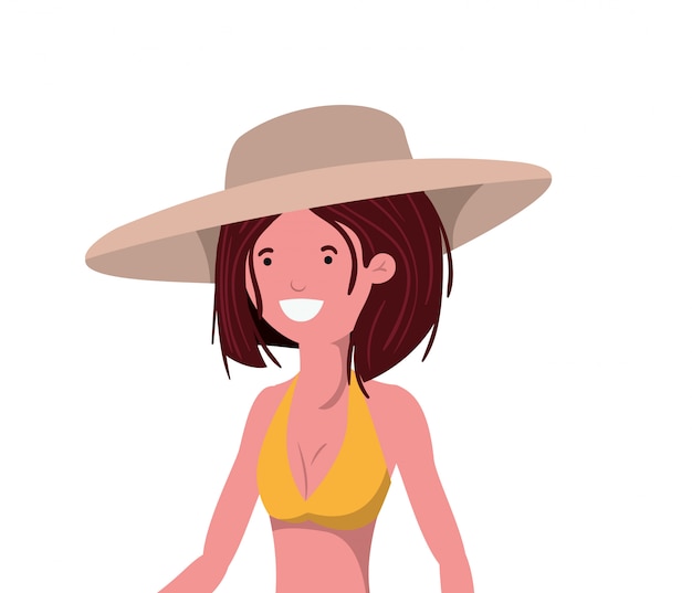 Free vector young woman with swimsuit on white