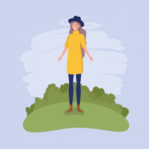 Free vector young woman with tophat standing in the camp